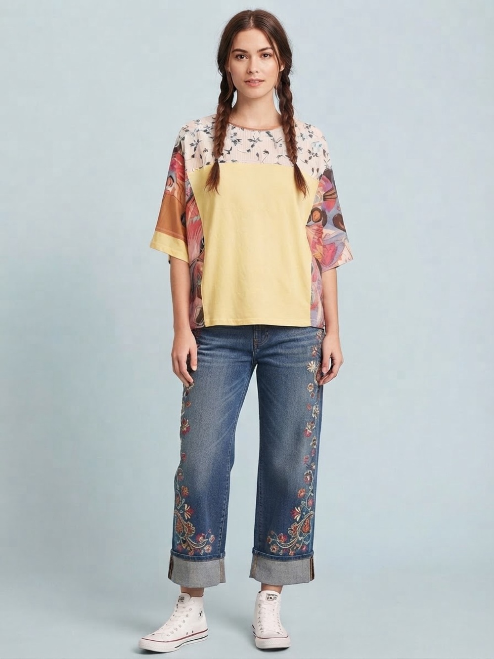 Easel NWT  Boho Patchwork Oversized Top Size Small